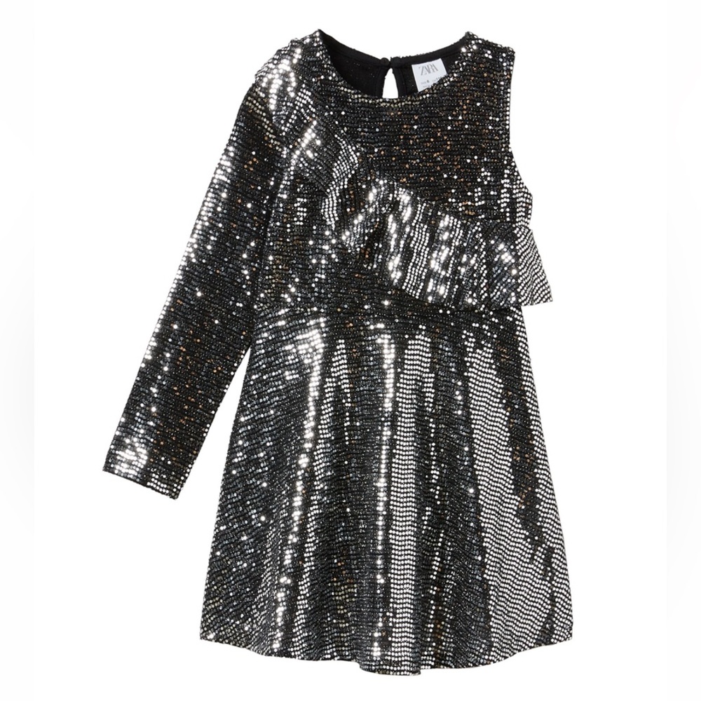 ZARA Kids - Asymmetrical shimmer dress - Girls size 9 in silver sequins